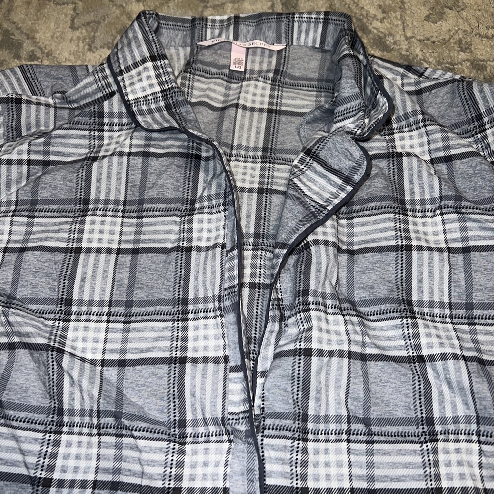 Victoria's Secret womens v neck Nightgown gown ‎ sz large gray plaid - Picture 2 of 5